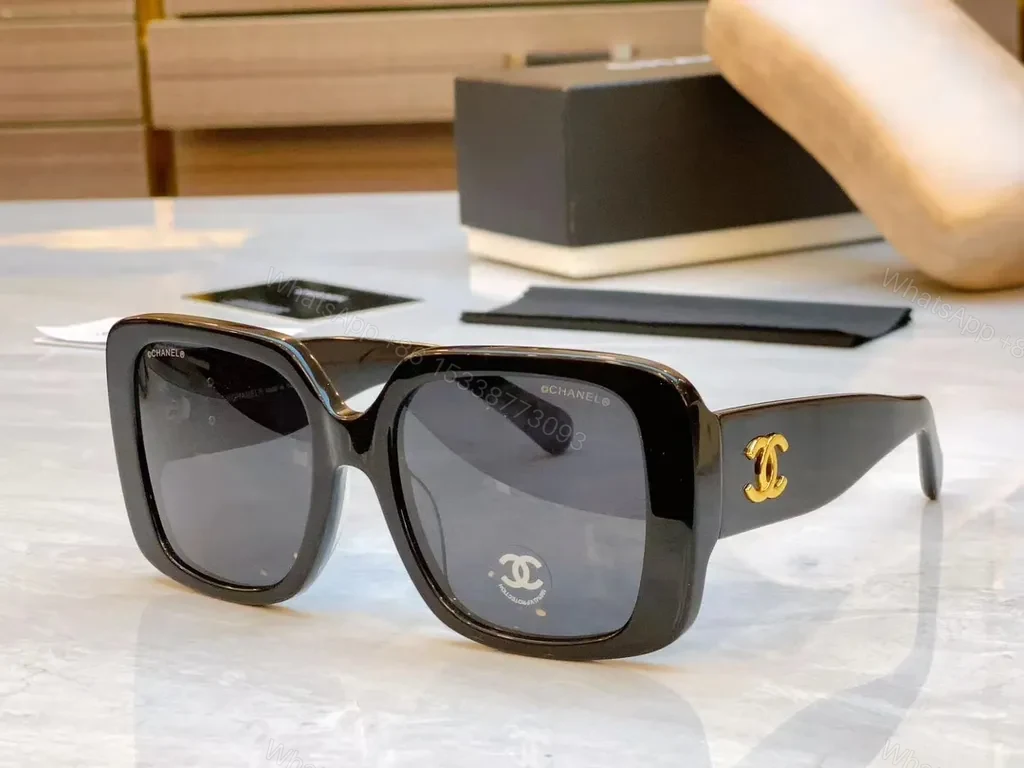 Oversized Square Sunglasses - Black Acetate, Gold Logo, UV400 Protection — view 1