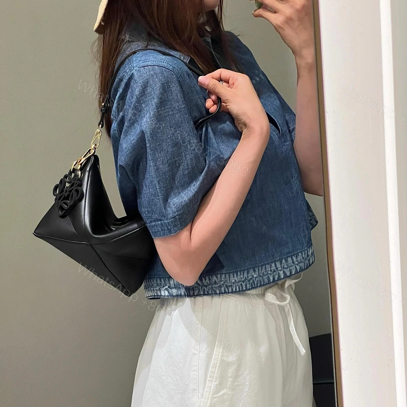 View 14 of 高仿Loewe*Fold系列1100小牛皮手提單肩包黑色免檢版