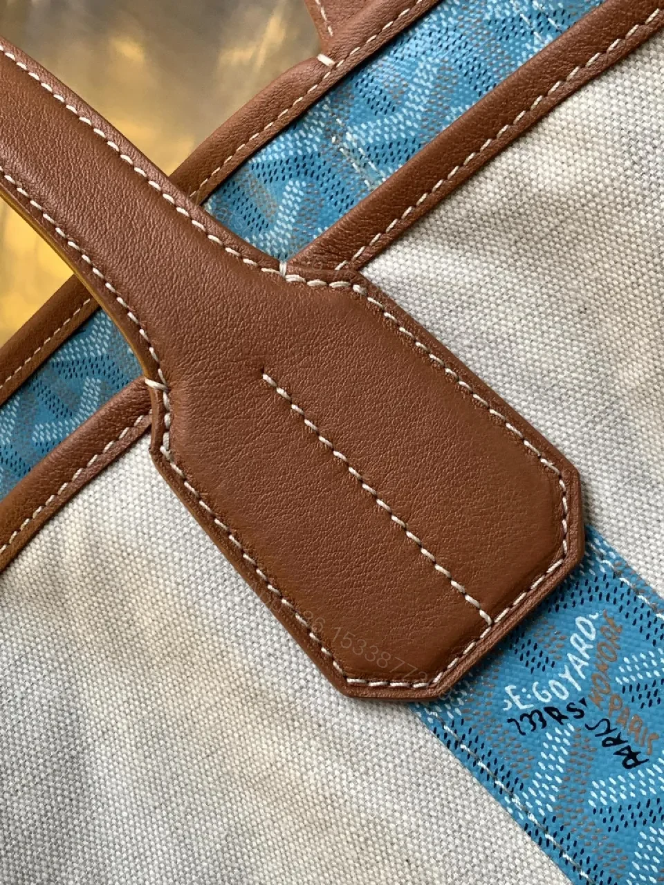 View 5 of Canvas Tote: Signature Stripes, Cognac Handles, Everyday Luxury