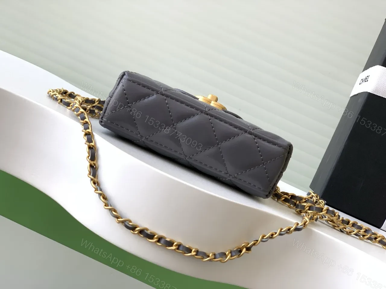 View 4 of Quilted Calfskin Mini Flap Bag with Gold Hardware