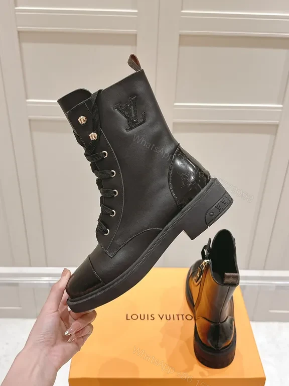 View 5 of Glossy Black Combat Boot - Louis Vuitton-Inspired Detailing, All-Day Comfort