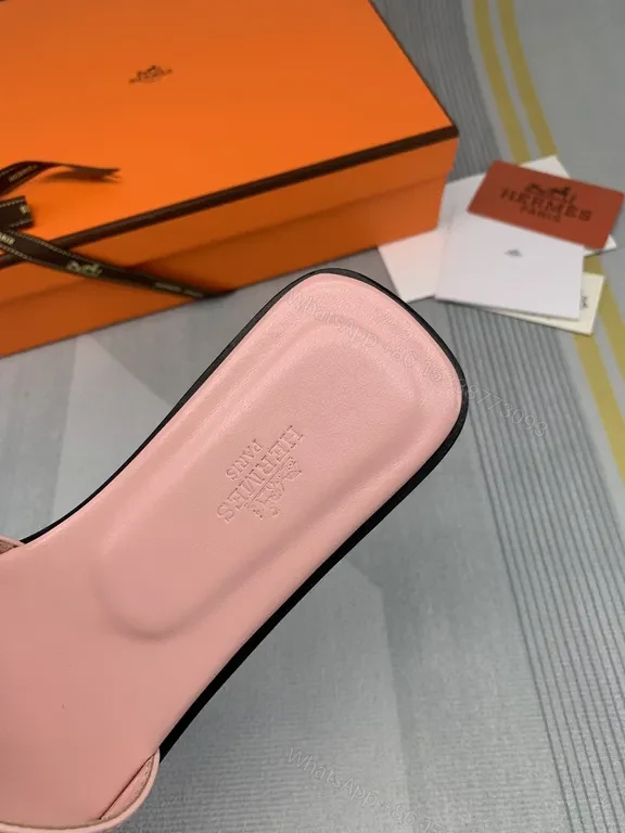 View 4 of Pastel Pink Hermes Oran Slides - Luxury Calf Leather Sandals