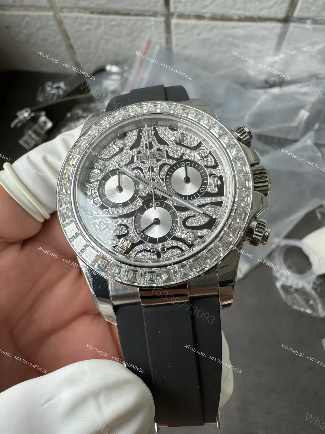 View 3 of Rolex Daytona 116589TBR 1:1 Replica – 18K Platinum-Plated Eye of the Tiger Diamond Dial Super Clone 4130