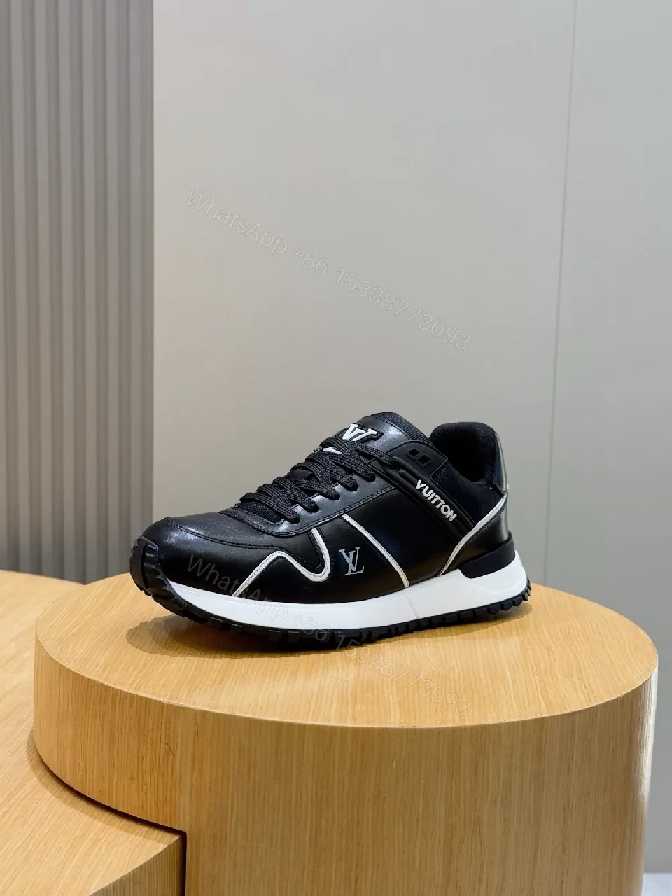 View 5 of Black Leather Luxe Runner: Modern High‐Top Sneakers