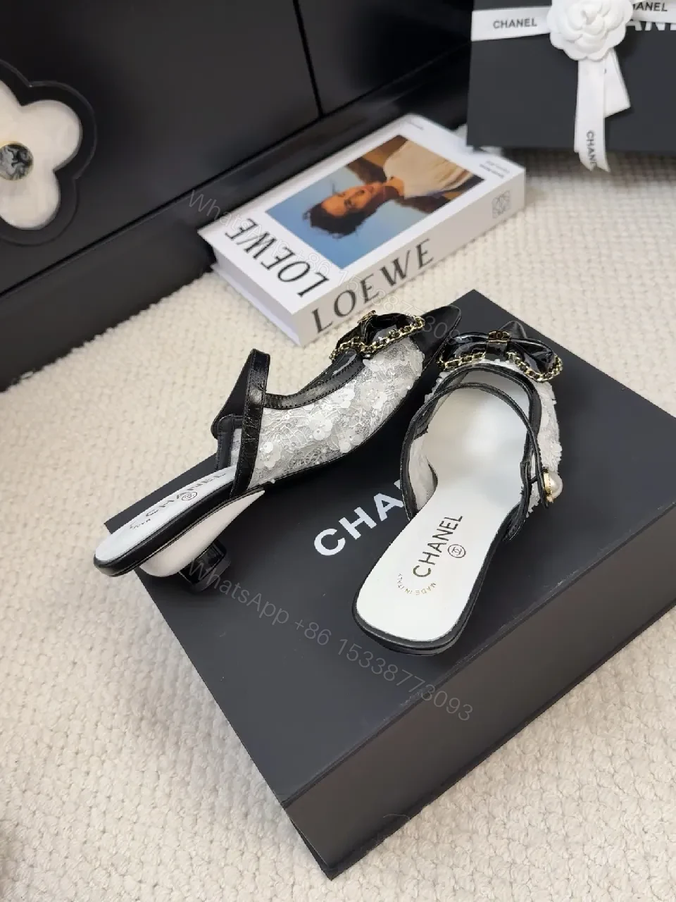 View 4 of Chic Pointed-Toe Mules with Lace Bow Detail, Open- Heel footwear