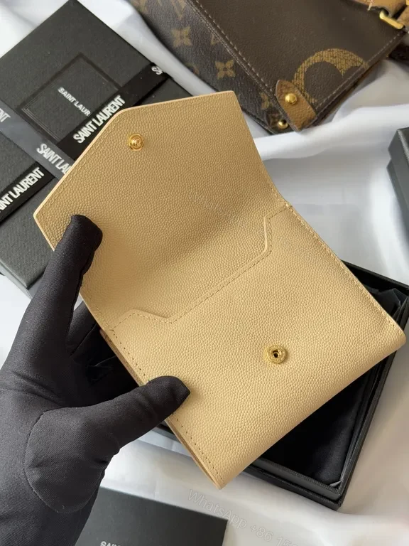 View 4 of Chic Nude Leather Wallet with Gold Hardware - Compact Luxury