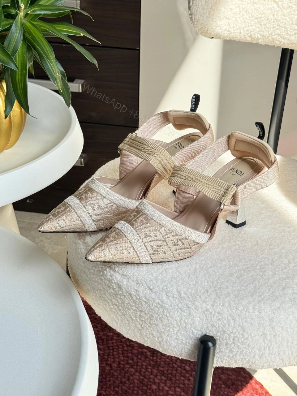 Fendi Beige Perforated Leather Colibri Slingback Pumps — view 1