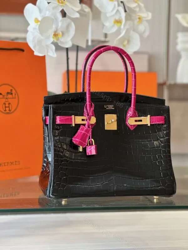 View 5 of HN 30 Black/Pink Genuine Crocodile Leather – Custom Made