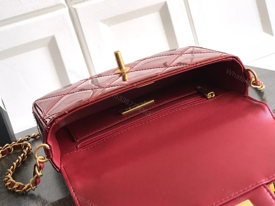 View 6 of Quilted Burgundy Mini Bag, Gold Clasp, Chain Crossbody