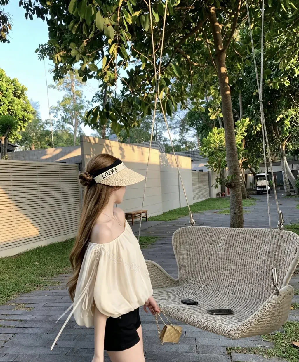 View 9 of Natural Beige Straw Visor Hat — Wide-Brim, Elastic Band, LOEWE Band