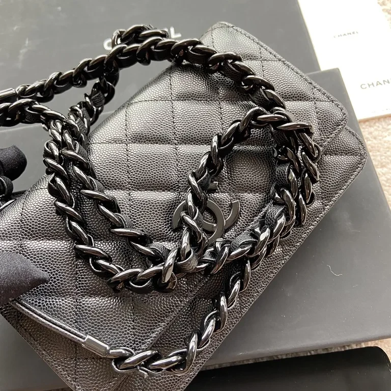 View 7 of Chic Calfskin Quilted Bag with Logo Hardware, Compact Luxury
