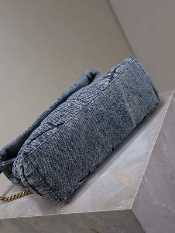 View 6 of Statement Denim Quilted Bag with Gold Hardware - Luxury Day-to-Evening Bag