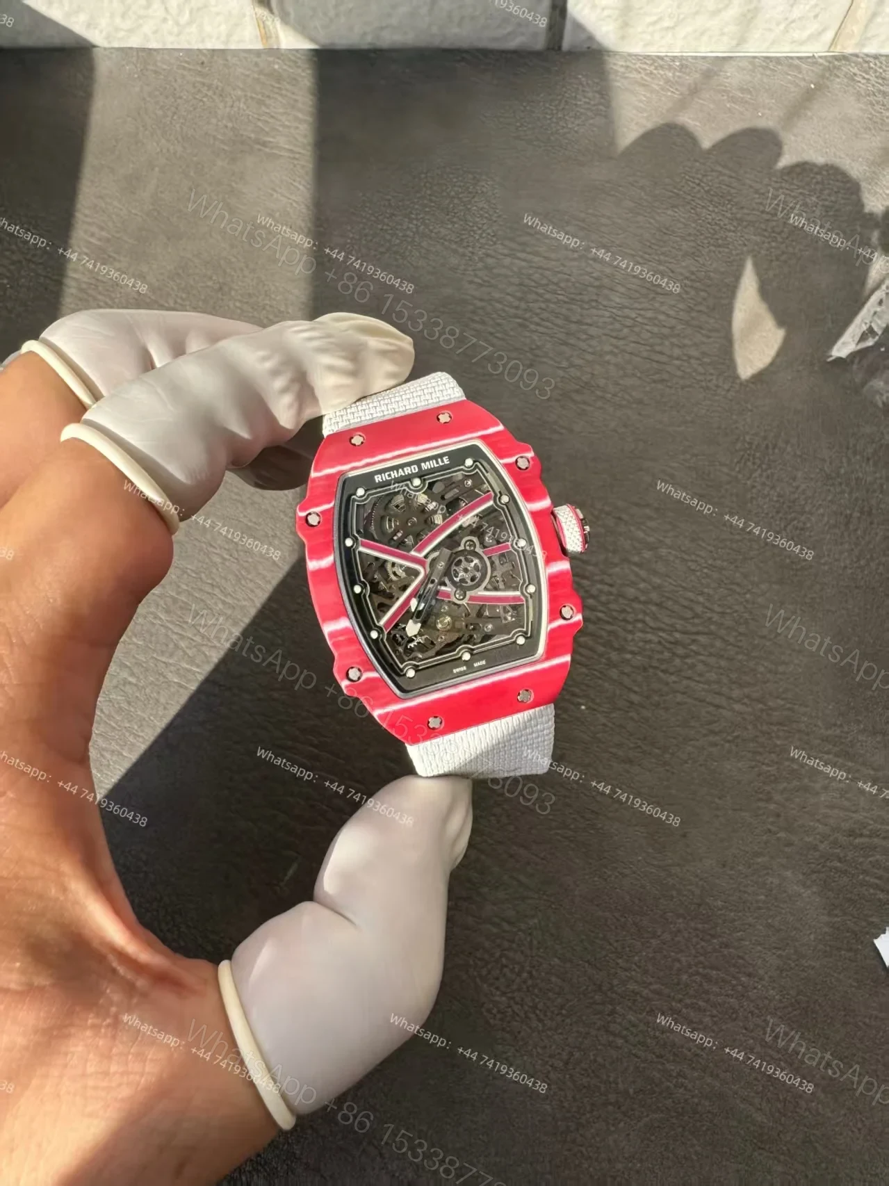 View 2 of Super Clone Richard Mille RM67-02 “Mutaz Barshim” Quartz TPT Skeleton Tourbillon 1:1 Replica Watch with White Strap