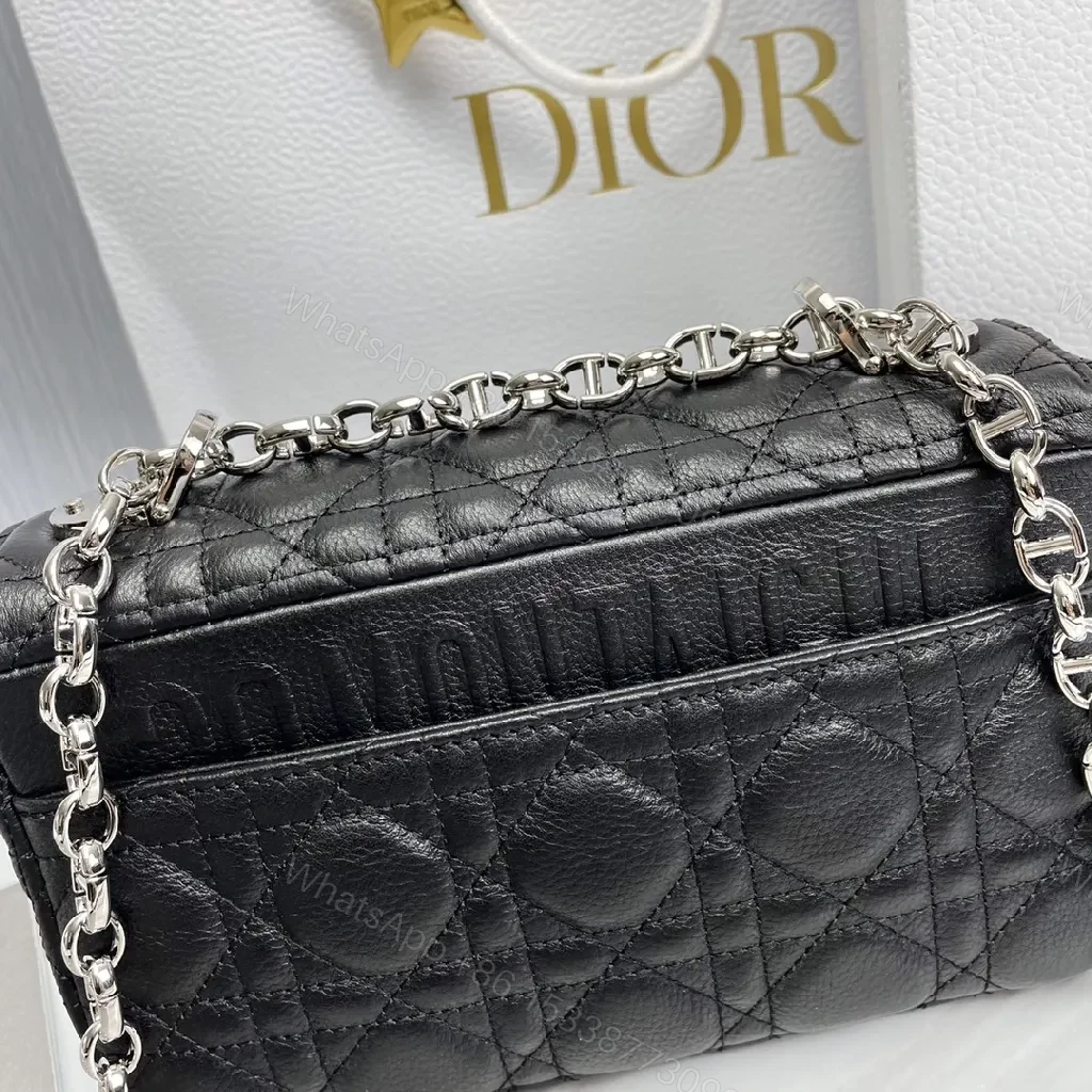 View 6 of Quilted Calfskin Crossbody: Black, Silver Hardware, Luxe Compact Bag