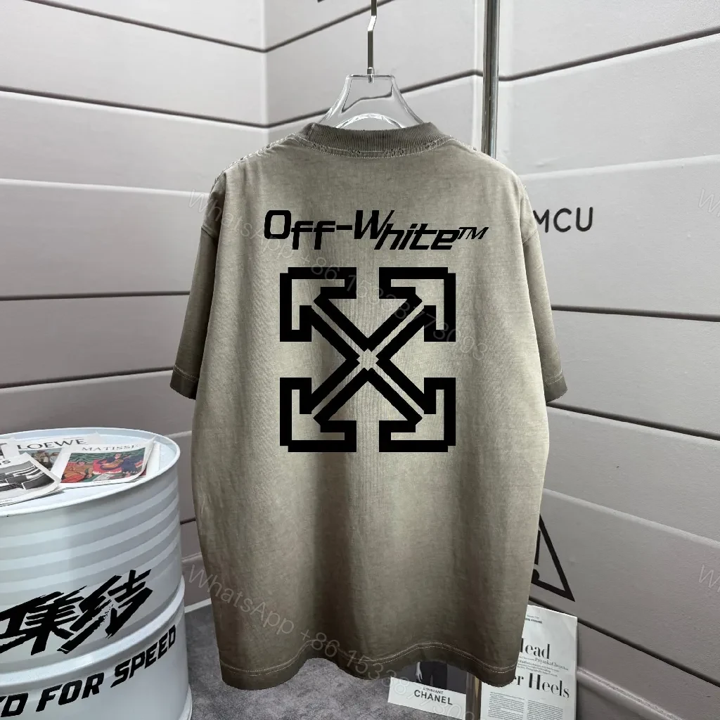 Neutral Taupe Cotton Graphic Tee with Bold Crest — view 1