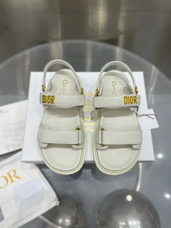 White Leather Minimalist Sandals with Dior Hardware — view 1