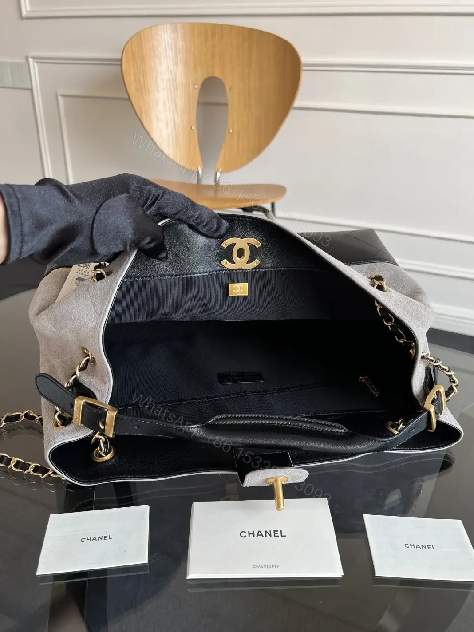View 12 of Taupe & Black Quilted Tote: Luxury Two-Tone Everyday Bag
