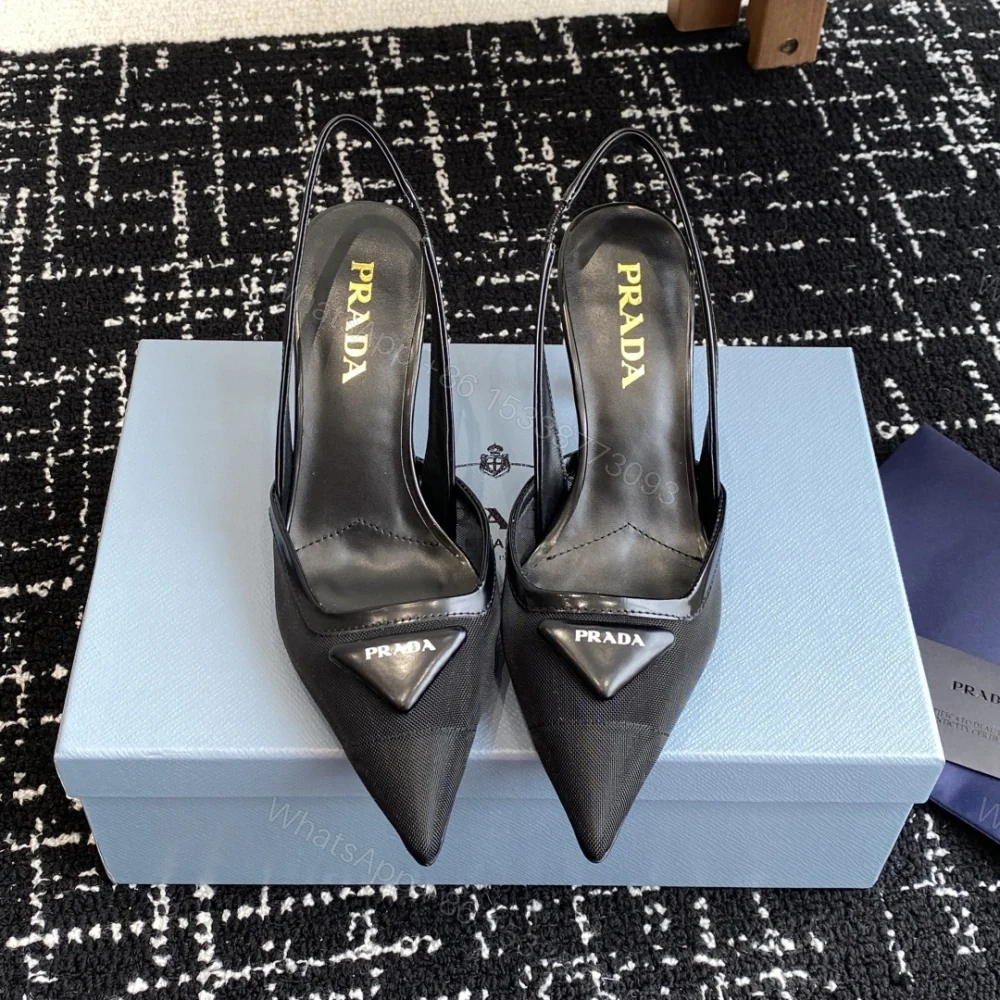 高仿Prada*1I891N尖頭露跟高踭鞋7.5CM黑色免檢版 — view 1