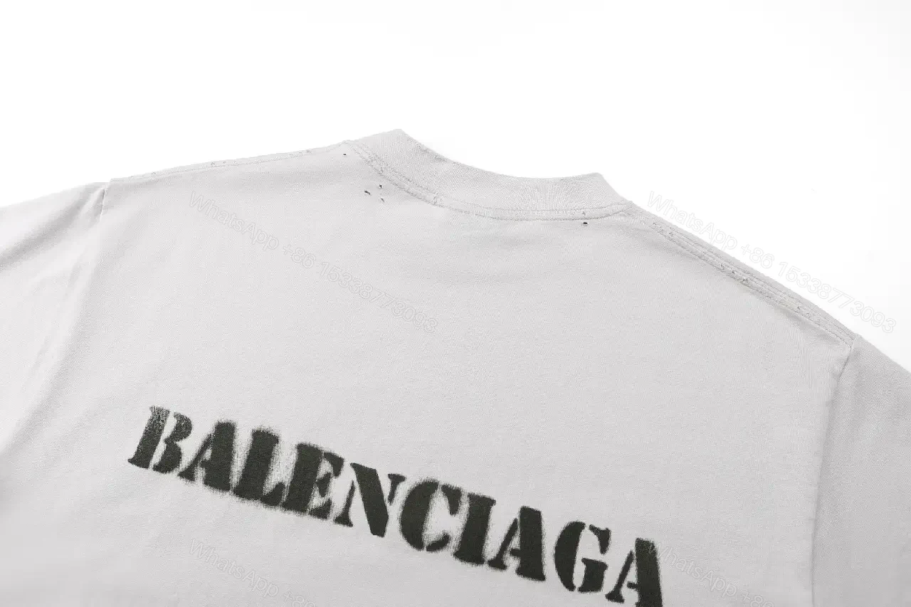 View 9 of White Distressed Logo Tee - Oversized Crew Neck Short-Sleeve Shirt