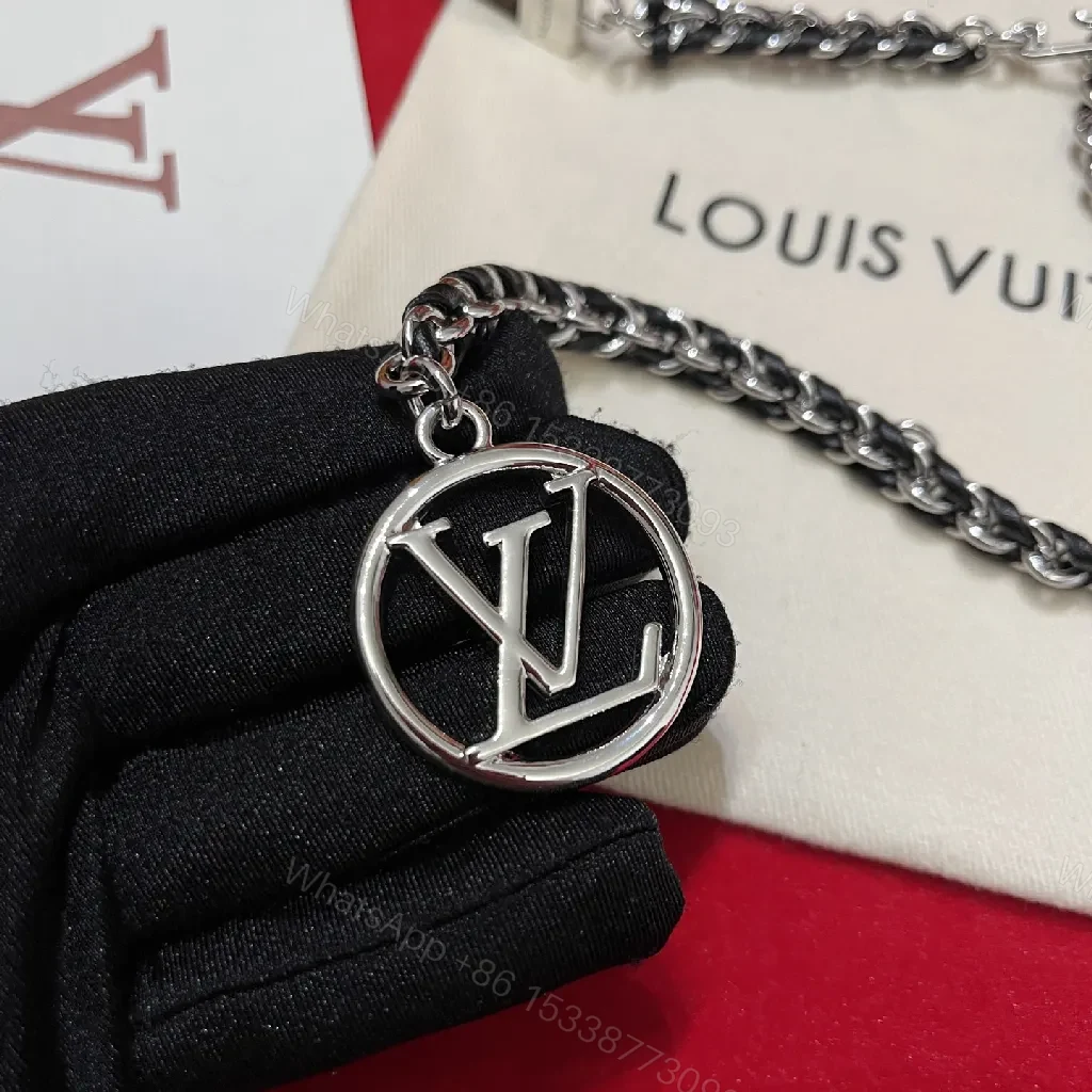 View 5 of Chic Leather Belt Chain Choker with Logo Motif