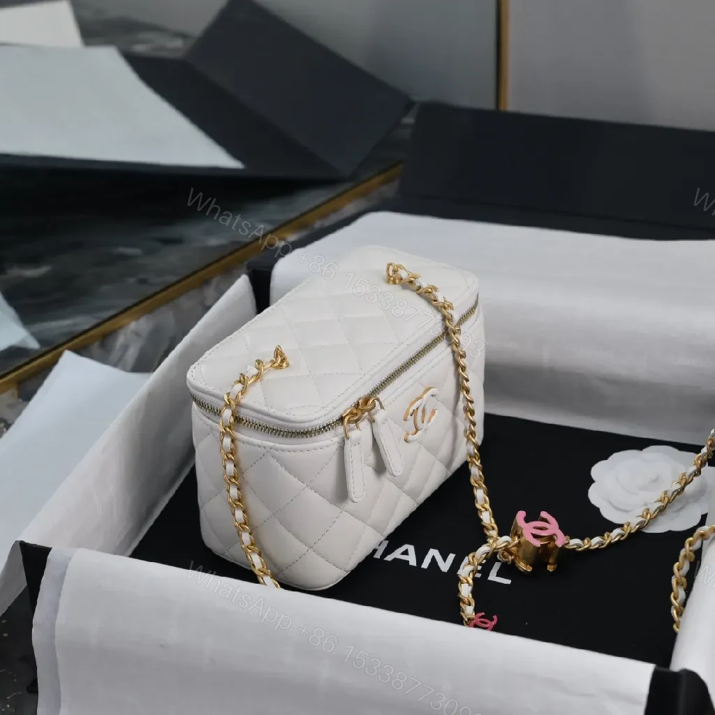 View 9 of White Quilted Mini Bag, Gold Chain, Luxe Crossbody Style