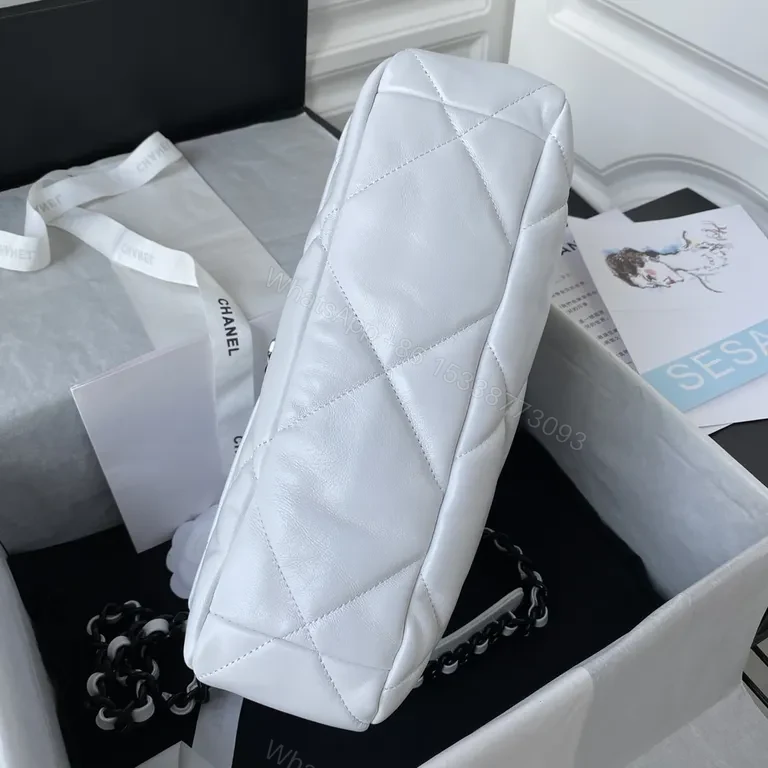 View 3 of Chic Quilted Leather Tote with Signature Chain Details