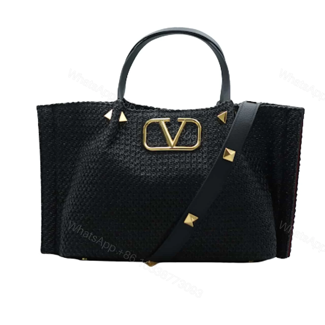 VALENTINO GARAVANI MEDIUM STRAW SUMMER TOTE BLACK 35CM — view 1