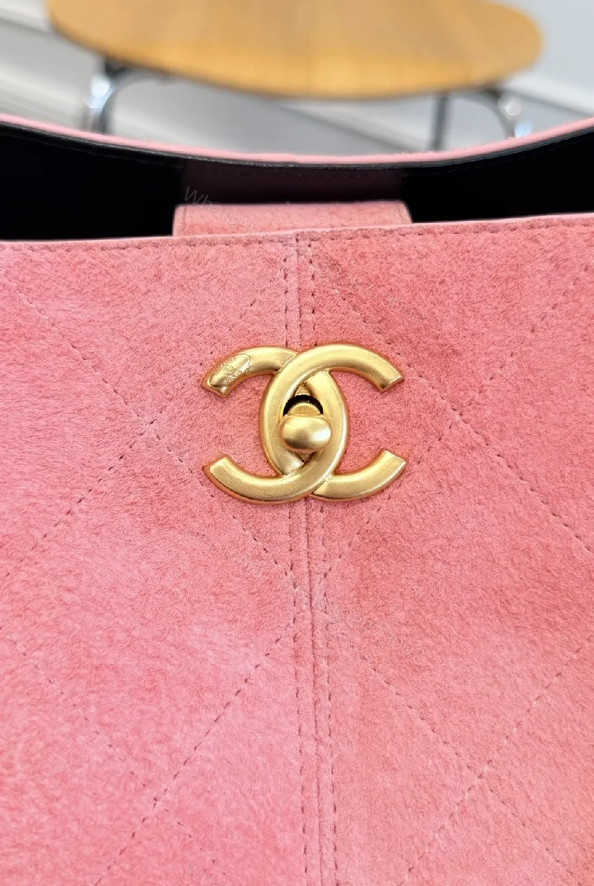 View 5 of Pink Black Quilted Tote with Chain - Modern Luxury Bag