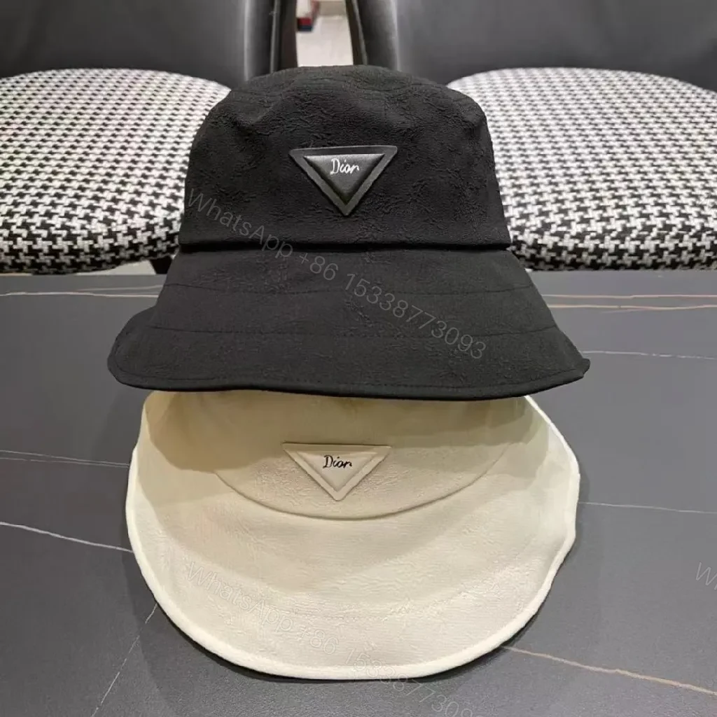 View 7 of Compact Luxury Bucket Hat with TriangleEmblem, Off-White, Textured Weave