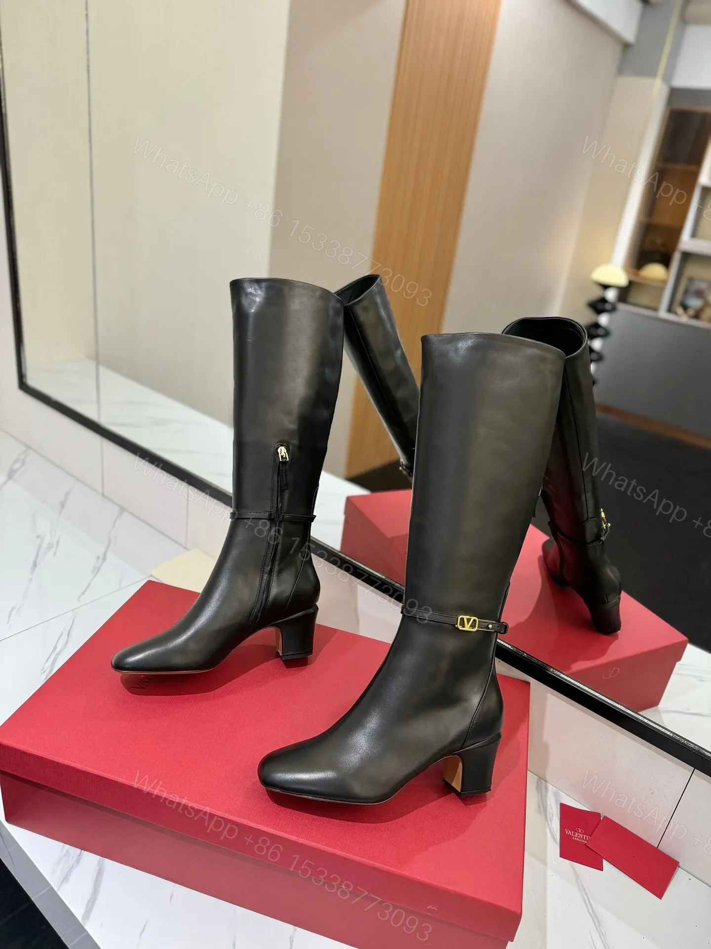 View 6 of Valentino Women Black Leather Knee High Boots