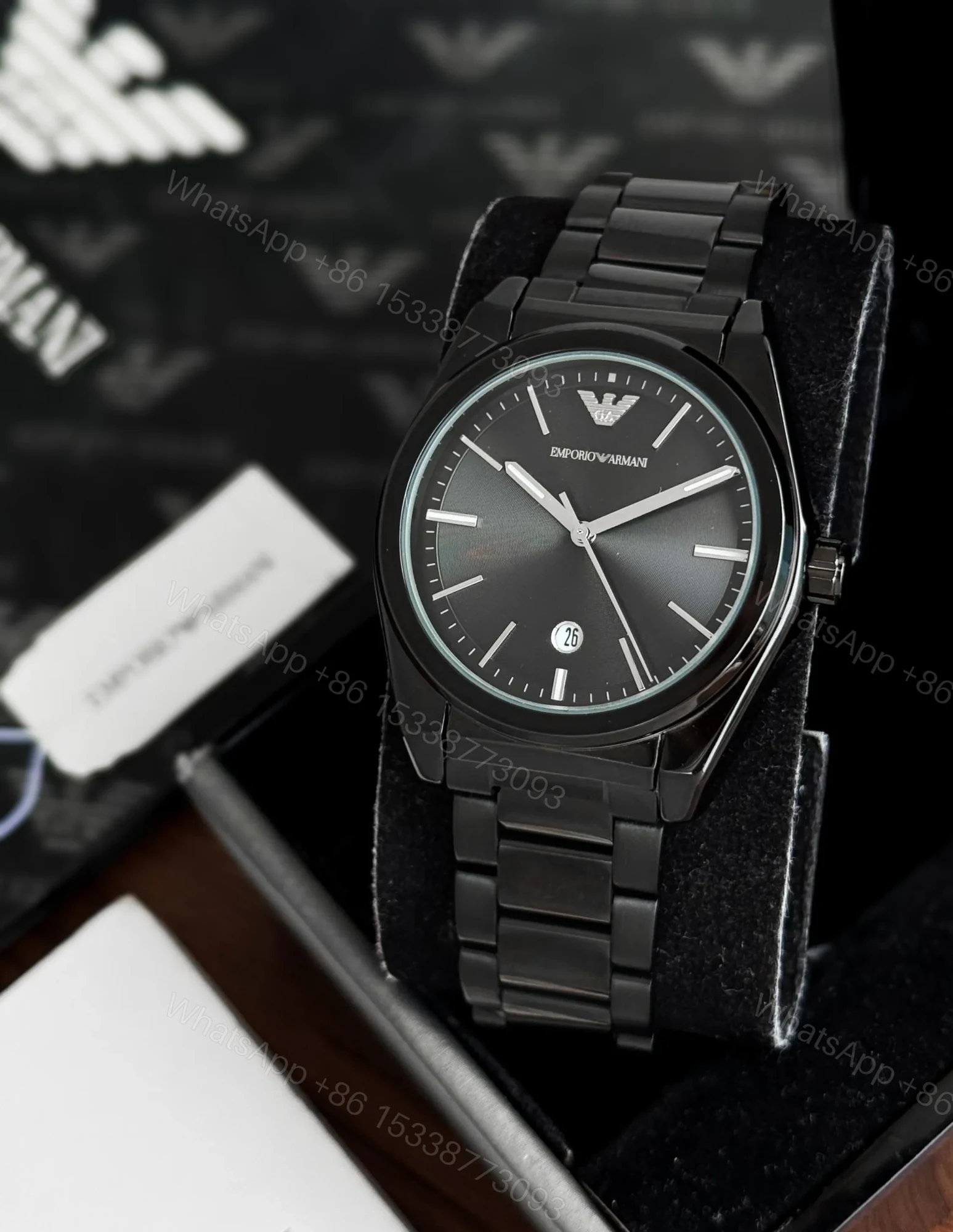 View 3 of Armani Men’s Black Stainless Steel Analog Watch