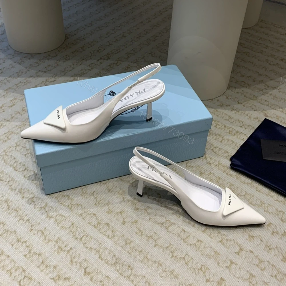 View 7 of 高仿Prada*1I901A露跟印花徽標高跟鞋7.5CM白色免檢版