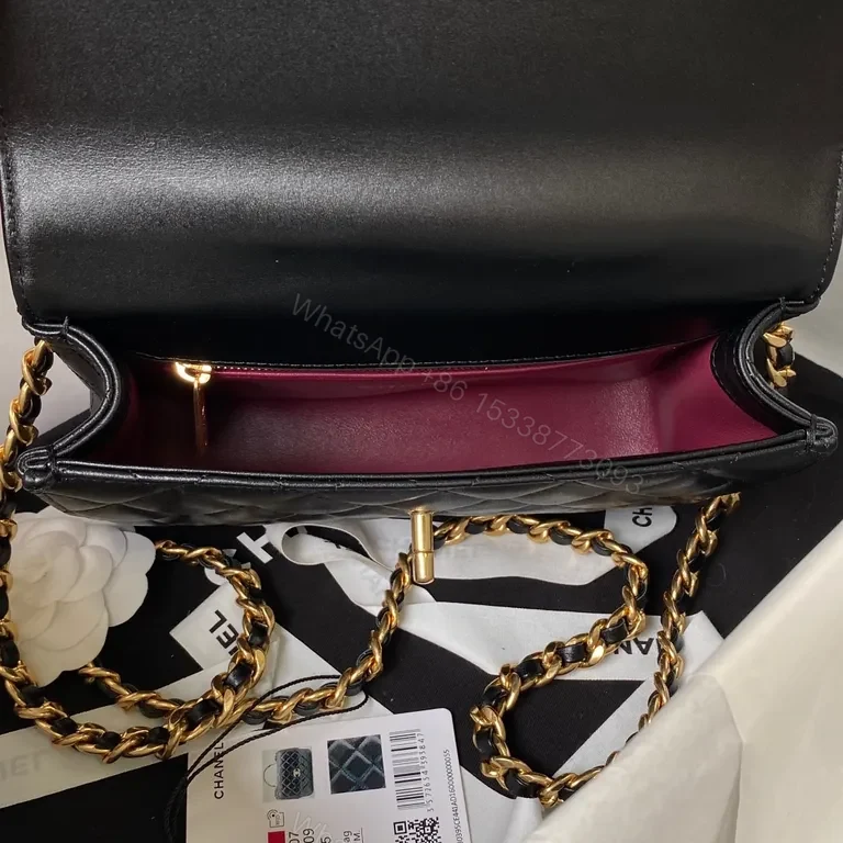 View 8 of Black Quilted Flap Bag with Gold Chain â€” Effortless Designer-Sophistication