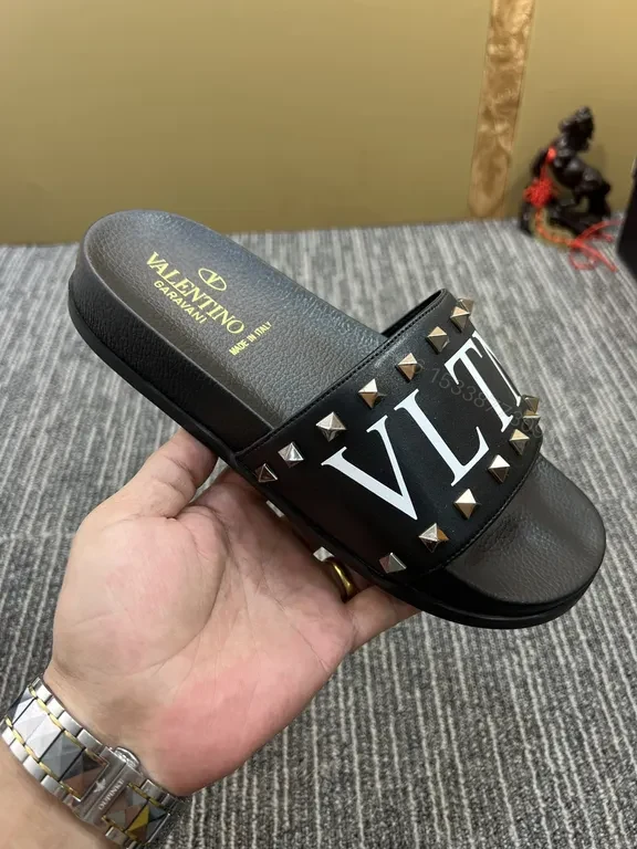 View 6 of Valentino Rockstud Leather Slides â€“ Black, Cushioned comfort