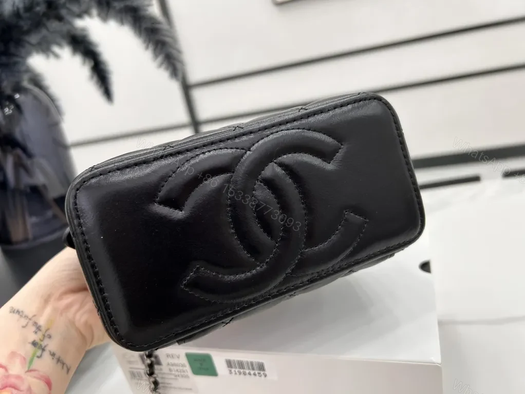 View 3 of Chic Quilted Mini Bag - Black, Chain Strap, Luxe Shine