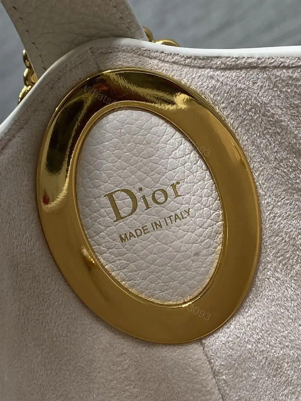View 7 of White Pebbled Leather Crescent Bag with Navy Dior Wallet Set
