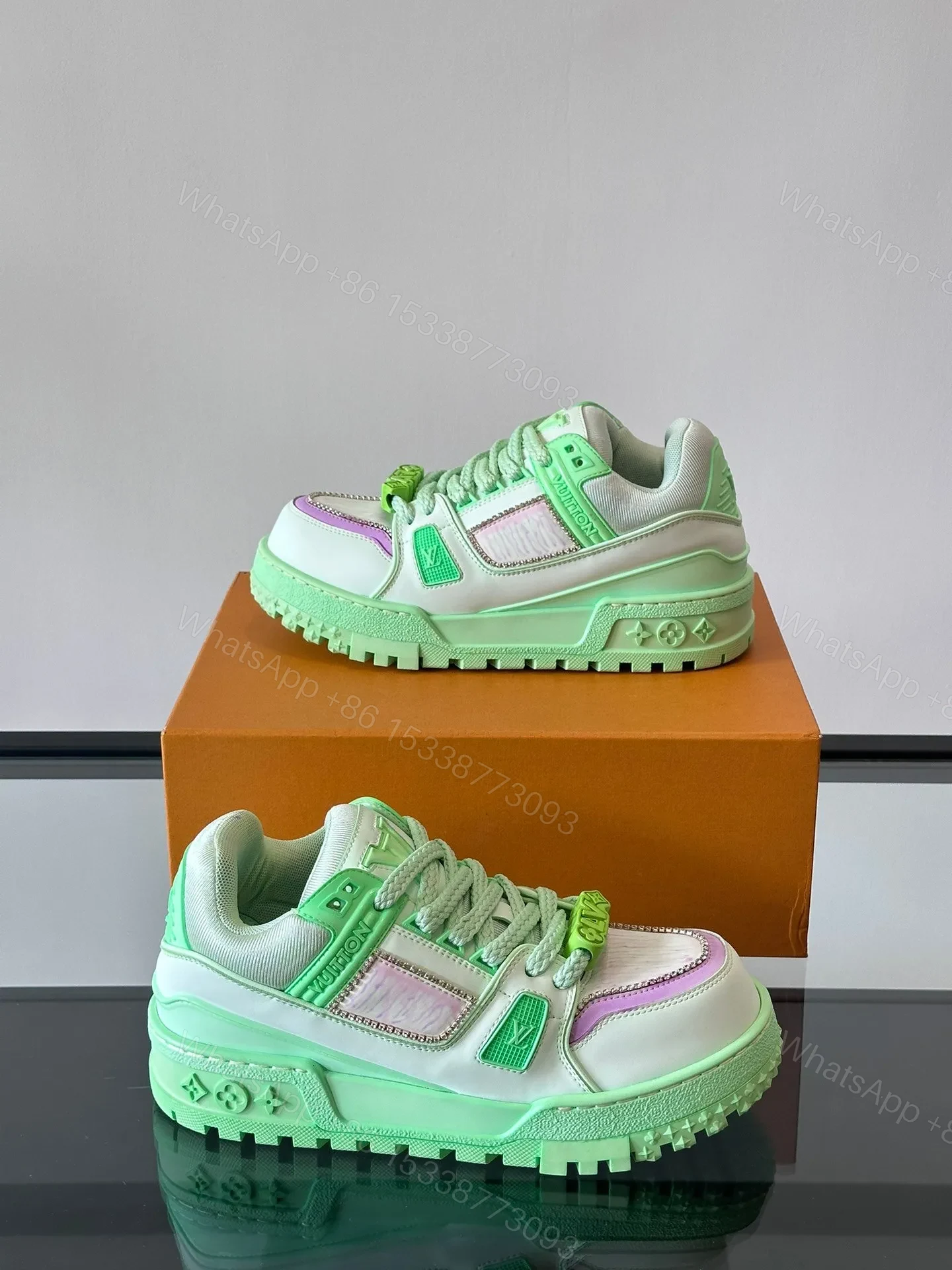 View 4 of LV Men Light Green Leather Sneakers