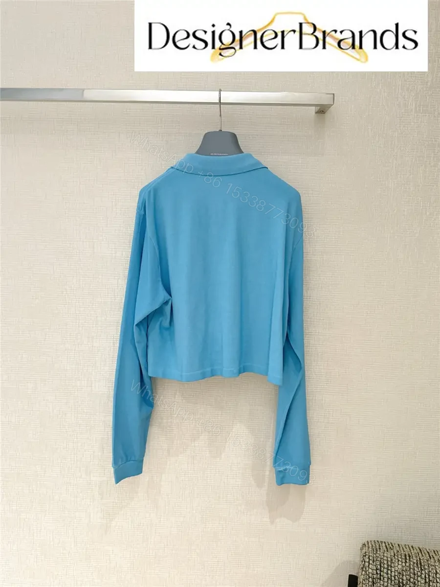 View 7 of Prada Light Blue Cropped Long-Sleeve Polo Shirt