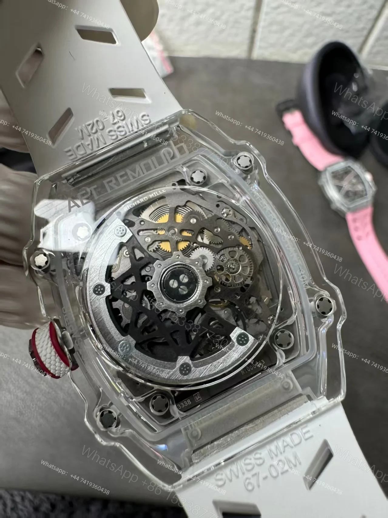 View 11 of Super Clone Richard Mille RM67-02 Sapphire Crystal Skeleton Tourbillon 1:1 Replica Watch with White Rubber Strap