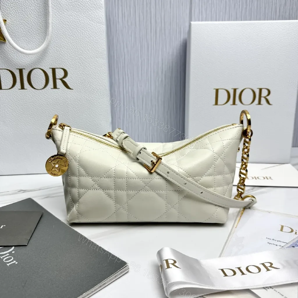 View 3 of Textured Quilted Mini Bag: White, Gold Chain, Star Charm