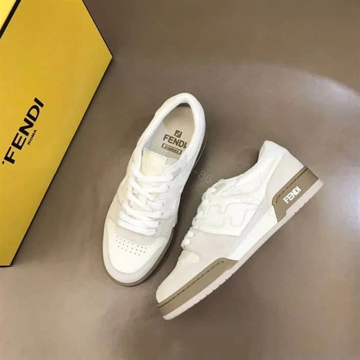 View 8 of Fendi Match Low-Top Sneakers In White Suede – FD31