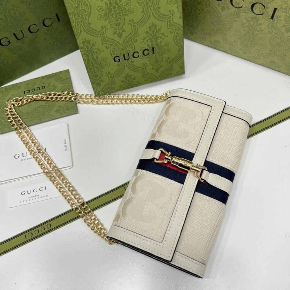View 3 of Gucci Jackie 1961 Chain Wallet Beige And Ebony GG 19CM 652681 HUHHG 8565