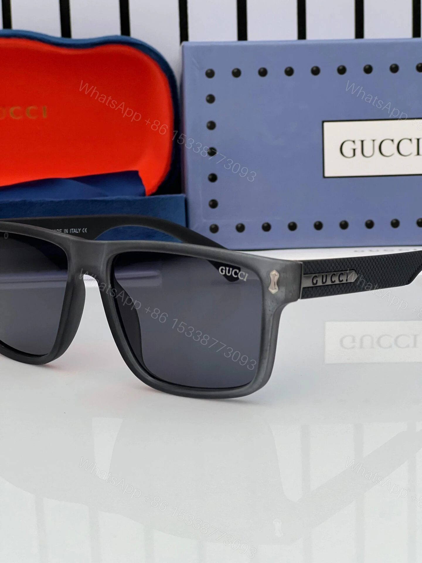 View 3 of Gucci Square Black Sunglasses Plastic