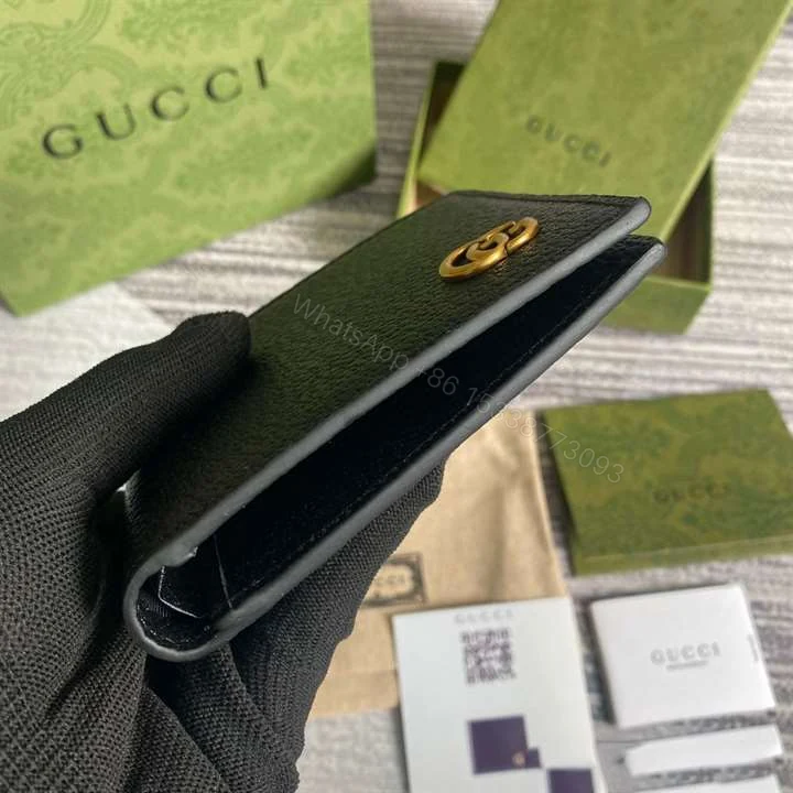 View 4 of Gucci Men GG Marmont Leather Bi Fold Wallet Black Metal Free Tanned Leather Double G – WGR005