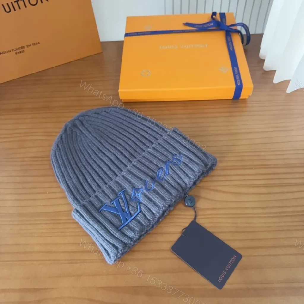 View 4 of Charcoal Knit Beanie: Luxe Embroidered Designer-Inspired Style