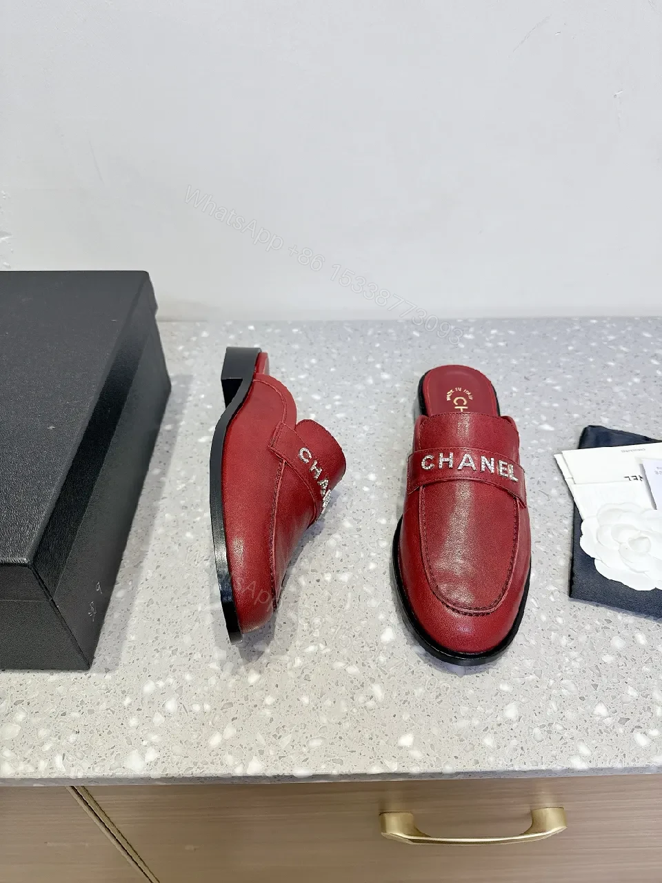 View 7 of Red Leather Slip-Ons with Designer Strap, Vintage Chic Style