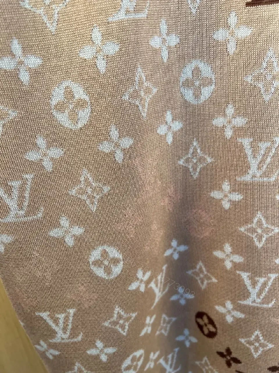 View 8 of Light Beige-Taupe LV Monogram Tee, Relaxed Fit Short Sleeve Crew