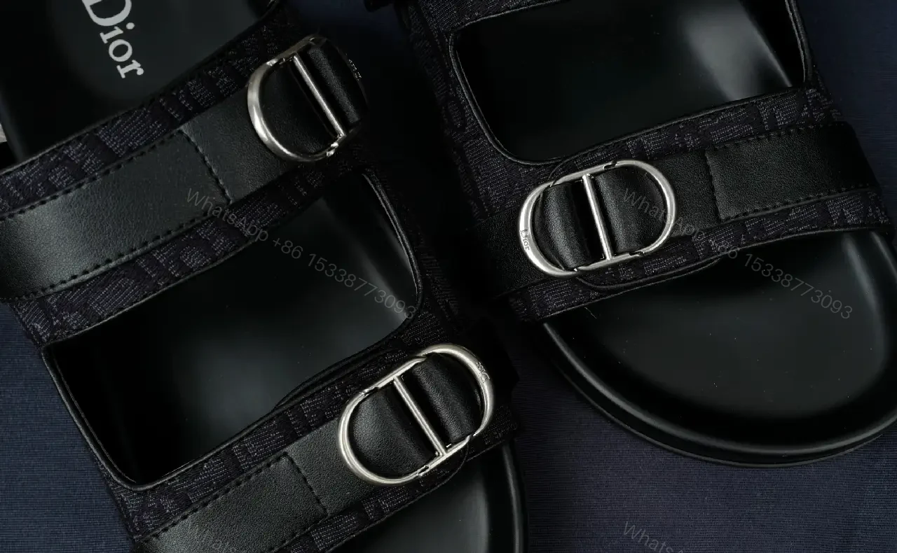 View 2 of Black Leather Sandals, Mule Style, Buckle Straps, Dior Type Product