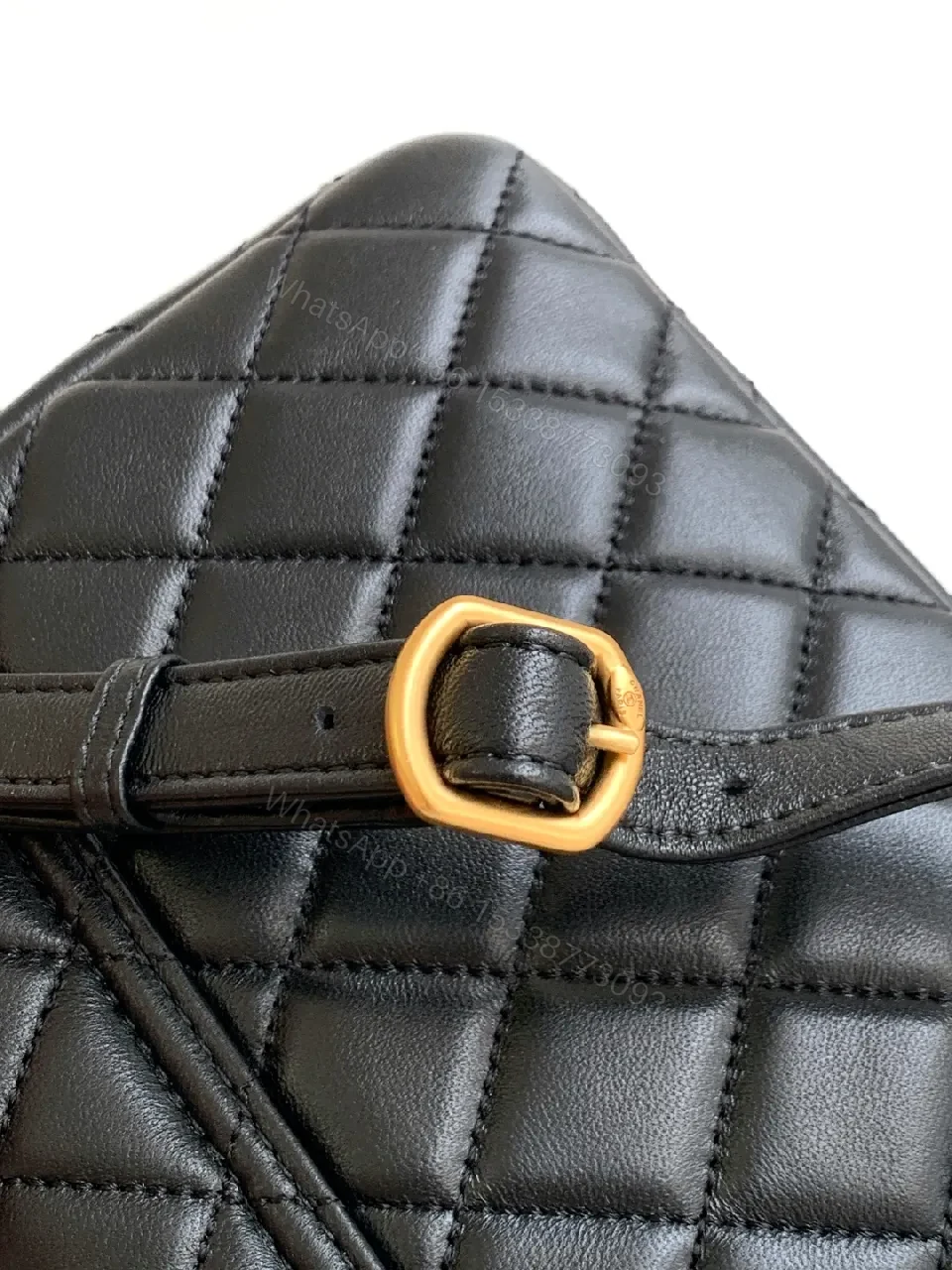 View 5 of Compact Black Quilted Bag with Gold Hardware