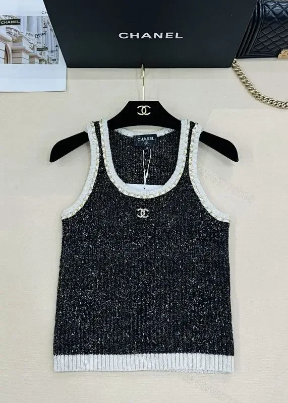 Dark Heather Knit Tank with Metallic Trim Luxury Top — view 1